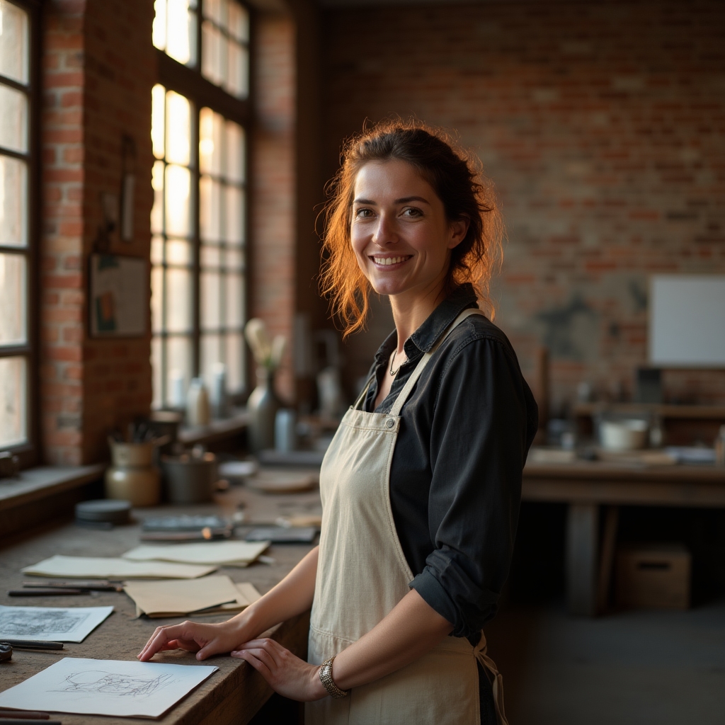 Femeie care a renunțat la un job corporate, fotografiată în noul ei atelier de lucru
